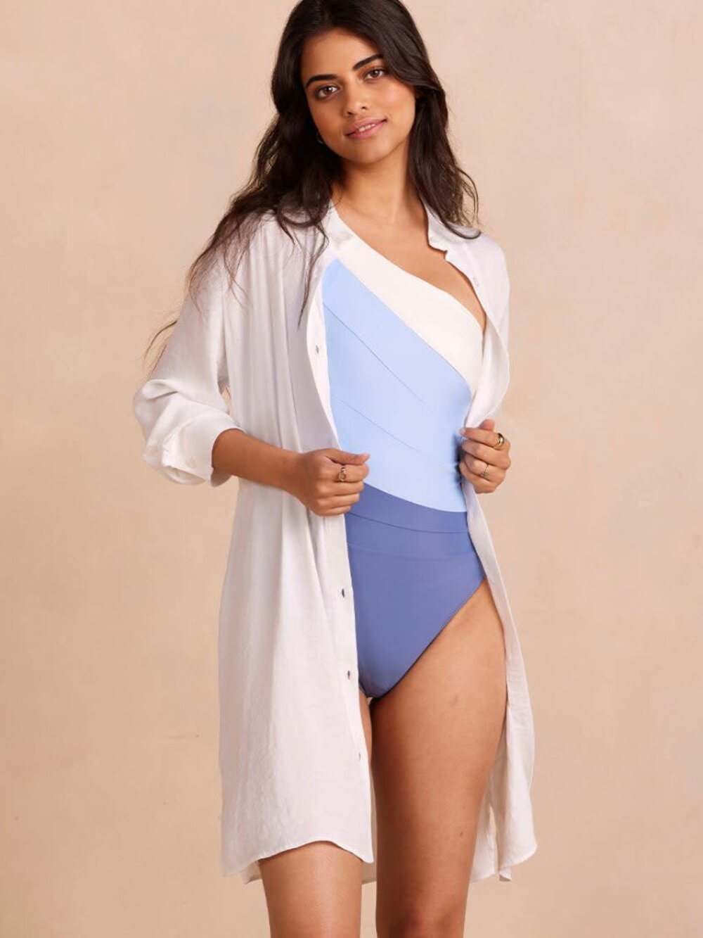 SUMMERSALT S Cloud White The Silky Luxe Long Effortless Shirtdress Cover-Up